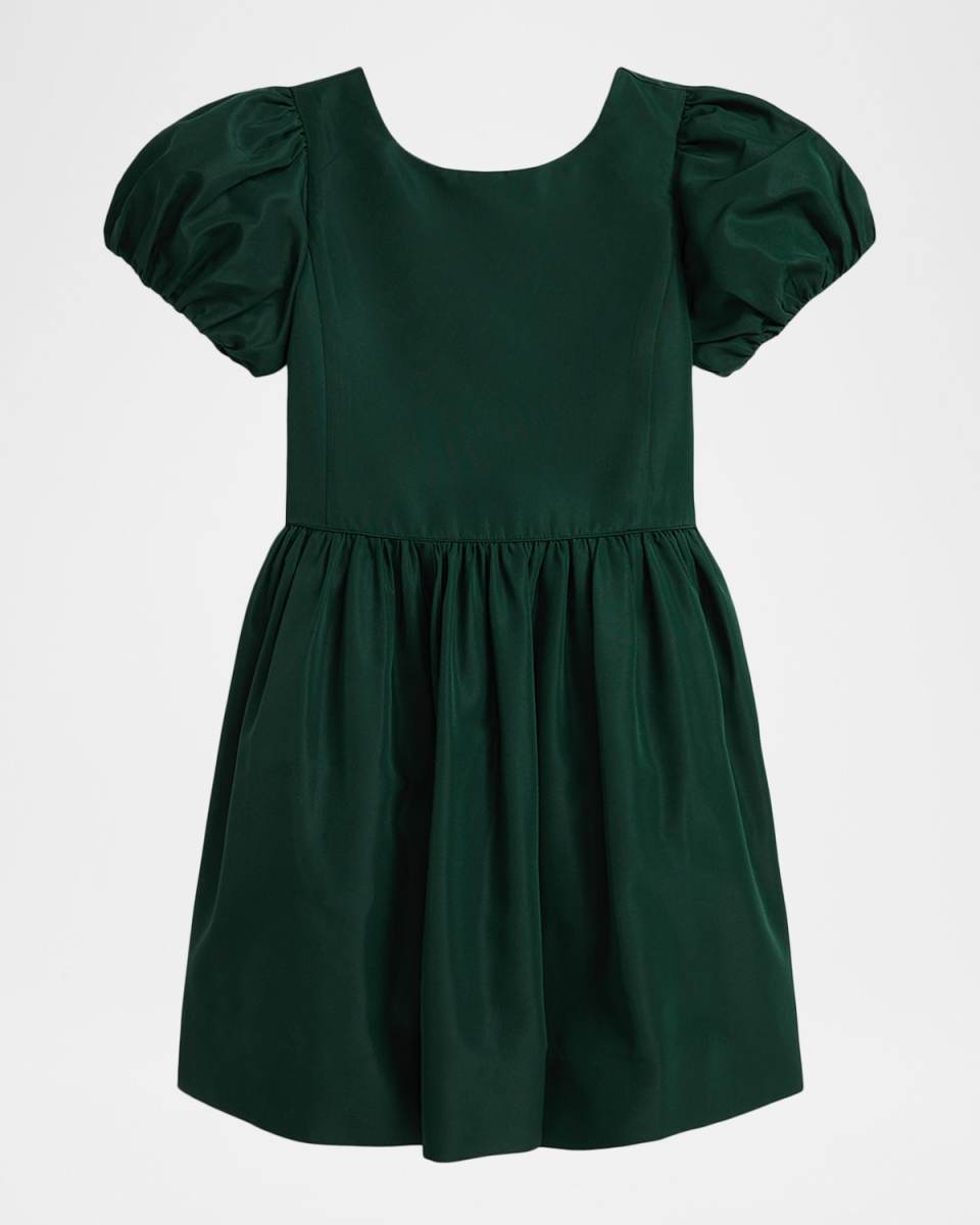 Girl's Balloon-Sleeve Fit & Flare Taffeta Dress, Size 2-6X